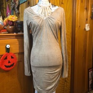 Pearl Detail long faux-suede top